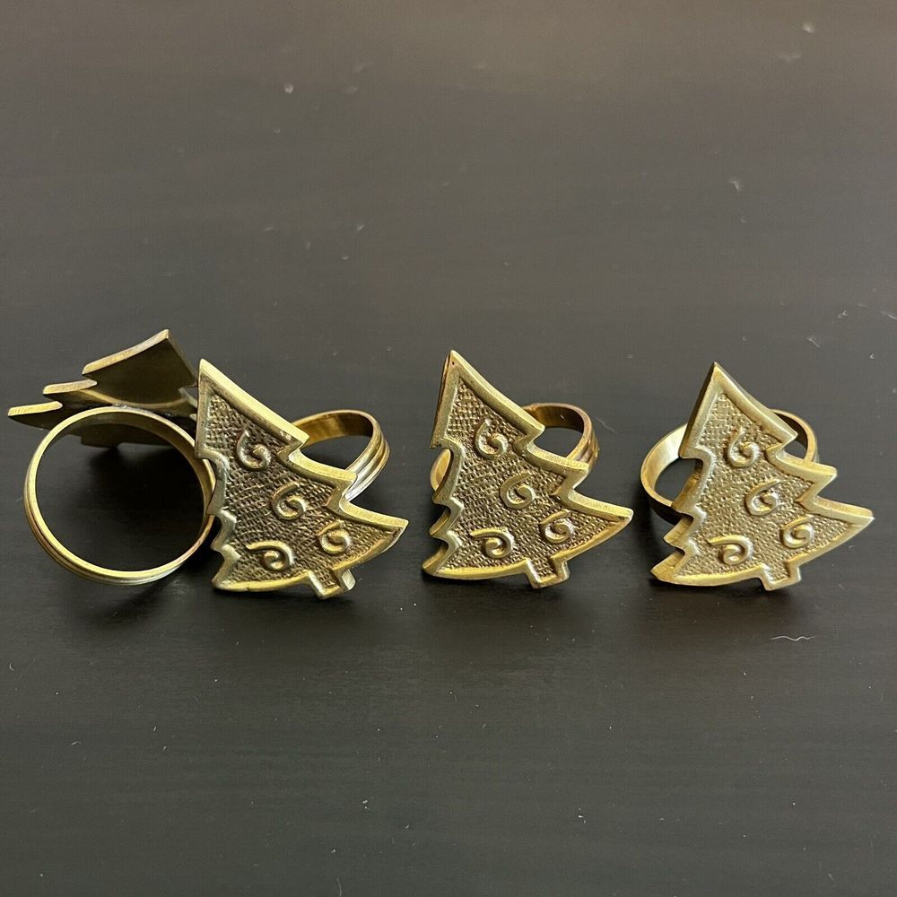 Set of 4‎ Vintage Brass Christmas Tree Napkin Rings